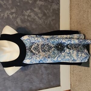 Ellen Parker Blue & White Floral Design Dress Sz MD